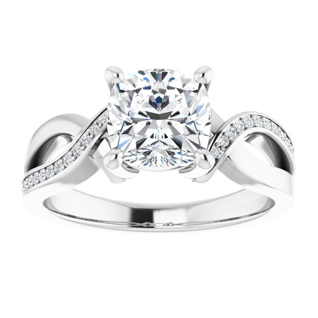 Cubic Zirconia Engagement Ring- The Asha (Customizable Cushion Cut Center with Curving Split-Band featuring One Shared Prong Leg)