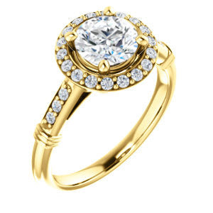 Cubic Zirconia Engagement Ring- The Thelma Ann (Customizable Cathedral-Halo Round Cut Design with Thin Accented Band)