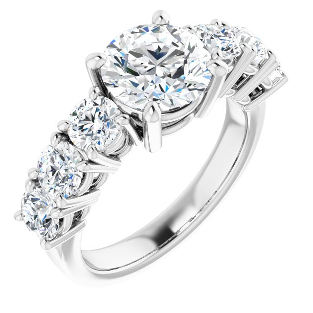 Cubic Zirconia Engagement Ring- The Xiomara (Customizable 7-stone Round Cut Design with Large Round-Prong Side Stones)