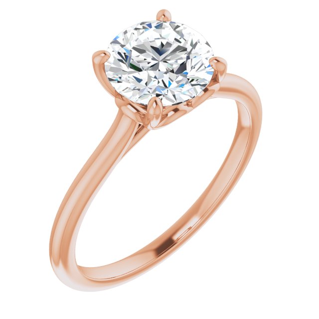 10K Rose Gold Customizable Cathedral-style Round Cut Solitaire with Decorative Heart Prong Basket