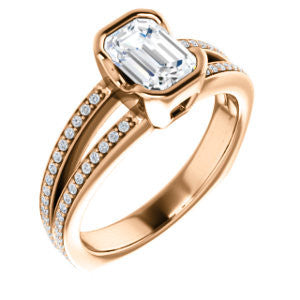 Cubic Zirconia Engagement Ring- The Monami (Customizable Bezel Radiant Cut with Split-pavé Band Accents & Euro Shank)