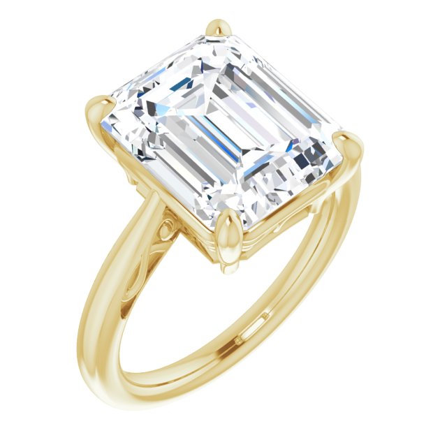 10K Yellow Gold Customizable Emerald/Radiant Cut Solitaire with 'Incomplete' Decorations
