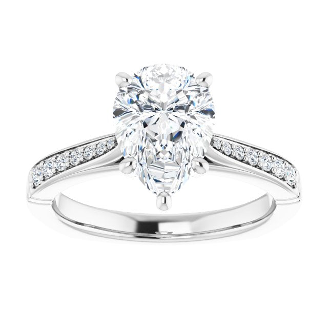 Cubic Zirconia Engagement Ring- The Ella Gabriela (Customizable Pear Cut Design with Tapered Euro Shank and Graduated Band Accents)