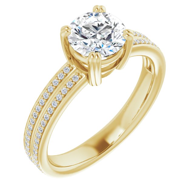 10K Yellow Gold Customizable Round Cut Center with 100-stone* "Waterfall" Pavé Split Band