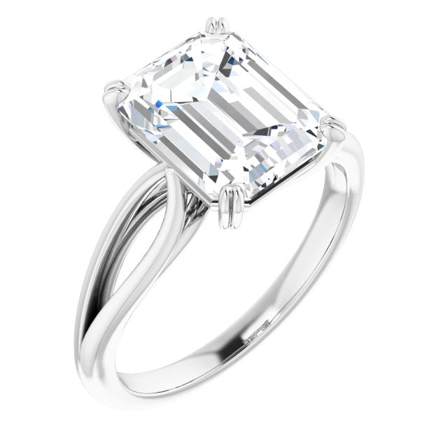 10K White Gold Customizable Emerald/Radiant Cut Solitaire with Wide-Split Band