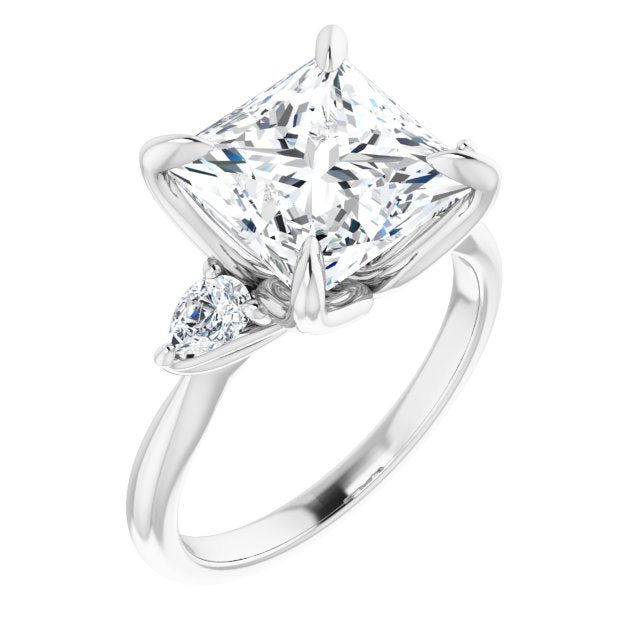 10K White Gold Customizable 3-stone Design with Princess/Square Cut Center and Dual Large Pear Side Stones