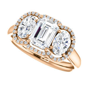 Cubic Zirconia Engagement Ring- The Carissa (Customizable Radiant Cut 3-stone Halo Style with Oval Accents)