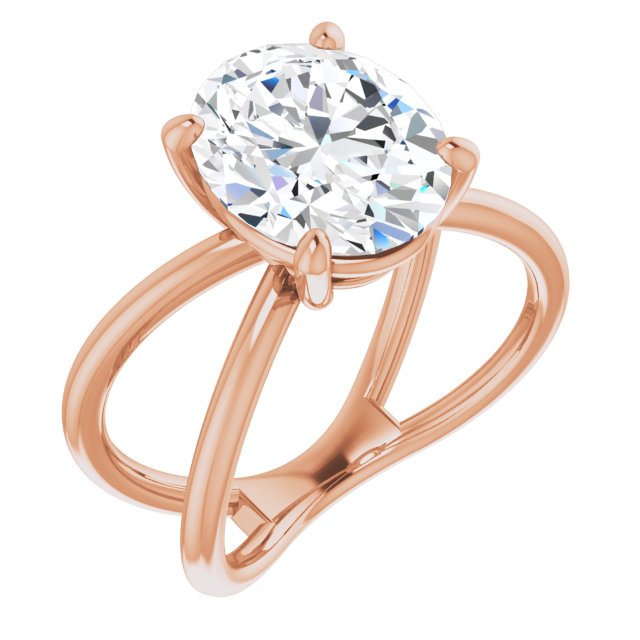 10K Rose Gold Customizable Oval Cut Solitaire with Semi-Atomic Symbol Band