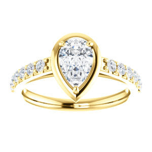 Cubic Zirconia Engagement Ring- The Lynette (Customizable Cathedral-style Bezel-set Pear Cut 13-stone Design with Round Band Accents)