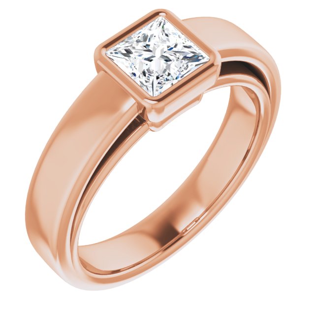 10K Rose Gold Customizable Cathedral-Bezel Princess/Square Cut Solitaire with Wide Band