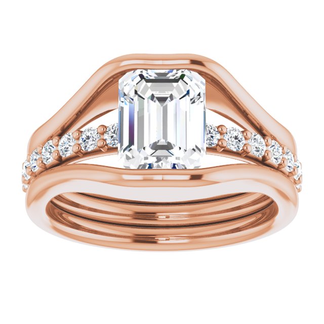 Cubic Zirconia Engagement Ring- The Hillary (Customizable Bezel-set Emerald Cut Style with Thick Pavé Band)