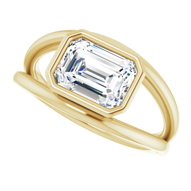 Cubic Zirconia Engagement Ring- The Philomena (Customizable Bezel-set Radiant Cut Style with Wide Tapered Split Band)