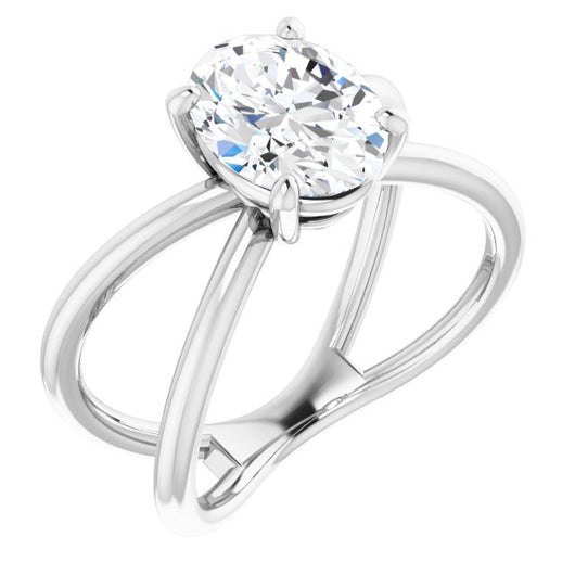 10K White Gold Customizable Oval Cut Solitaire with Semi-Atomic Symbol Band