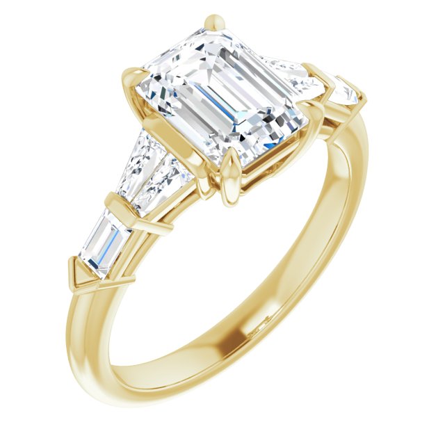 Cubic Zirconia Engagement Ring- The Annaliza (Customizable 7-stone Design with Emerald Cut Center and Baguette Accents)