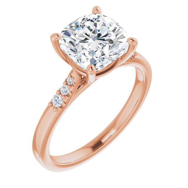 10K Rose Gold Customizable 7-stone Cushion Cut Cathedral Style with Triple Graduated Round Cut Side Stones