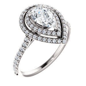 Cubic Zirconia Engagement Ring- The Alisa (Customizable Pear Cut with Geometric Double Halo)