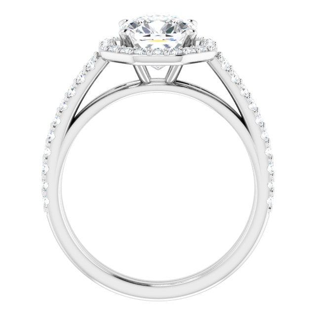 Cubic Zirconia Engagement Ring- The Danieela (Customizable Cathedral Cushion Cut Design with Geometric Halo & Split Pavé Band)