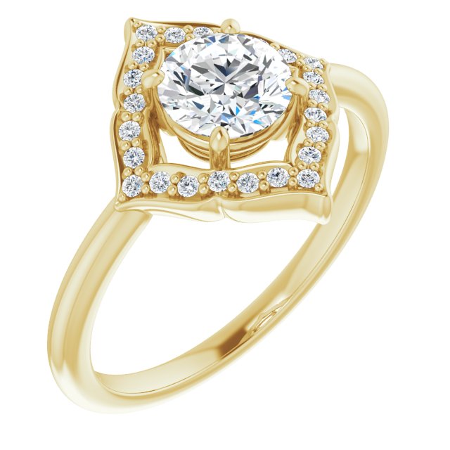 10K Yellow Gold Customizable Round Cut Style with Artistic Equilateral Halo and Ultra-thin Band