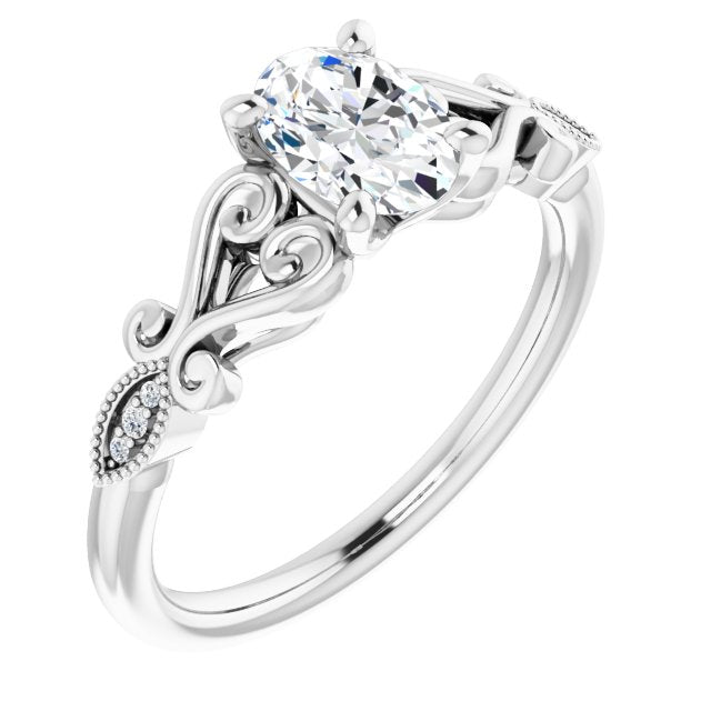 Platinum Customizable 7-stone Design with Oval Cut Center Plus Sculptural Band and Filigree