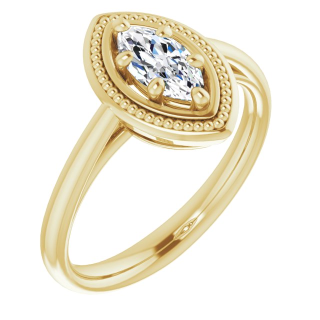 10K Yellow Gold Customizable Marquise Cut Solitaire with Metallic Drops Halo Lookalike