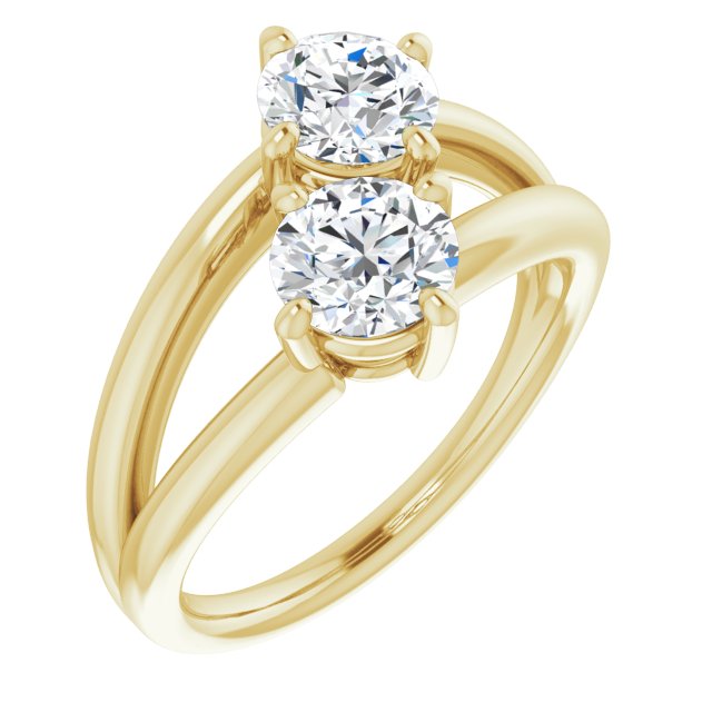 10K Yellow Gold Customizable Two Stone Double Round Cut Design with Split Bypass Band