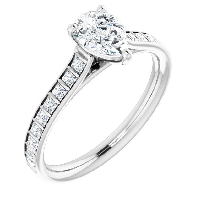 10K White Gold Customizable Pear Cut Style with Princess Channel Bar Setting