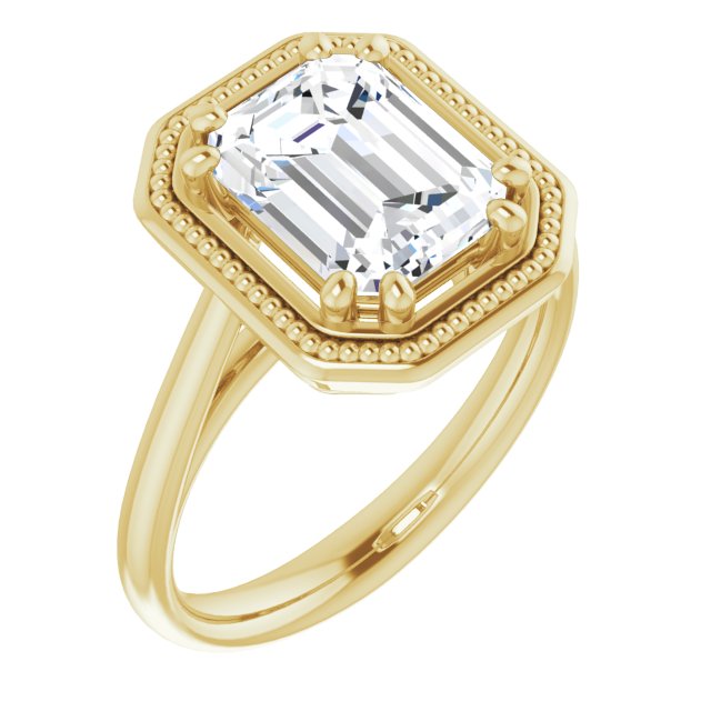10K Yellow Gold Customizable Emerald/Radiant Cut Solitaire with Metallic Drops Halo Lookalike
