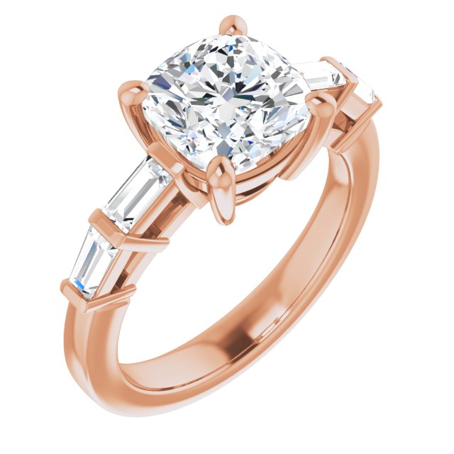 10K Rose Gold Customizable 9-stone Design with Cushion Cut Center and Round Bezel Accents