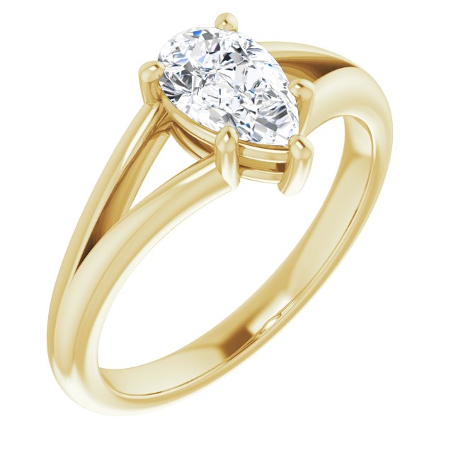 10K Yellow Gold Customizable Pear Cut Solitaire with Tapered Split Band