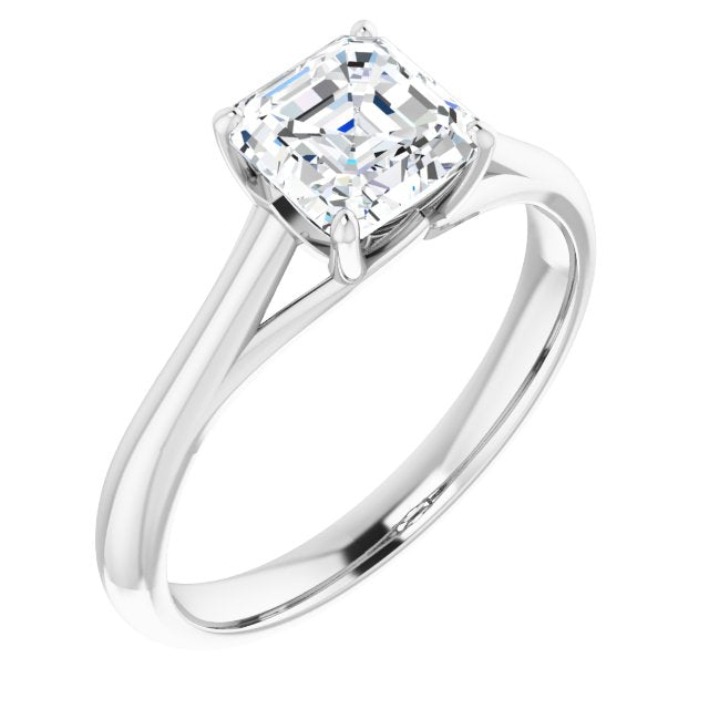 10K White Gold Customizable Asscher Cut Solitaire with Crosshatched Prong Basket