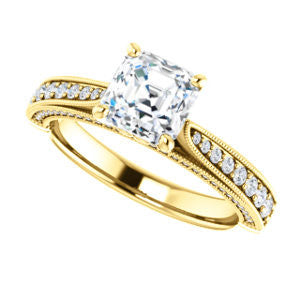 Cubic Zirconia Engagement Ring- The Claudia Jeanine (Customizable Asscher Cut Three Sided Band)