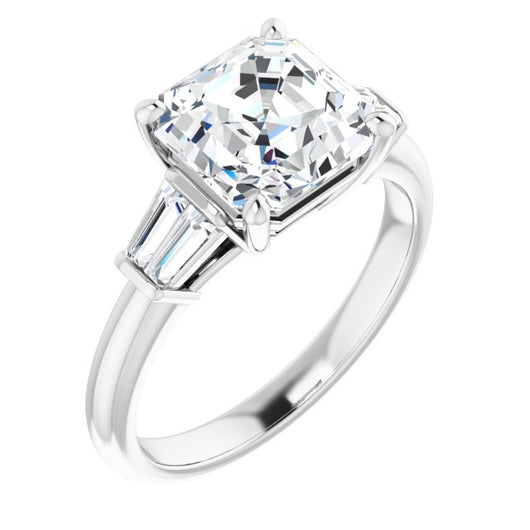 10K White Gold Customizable 5-stone Asscher Cut Style with Quad Tapered Baguettes