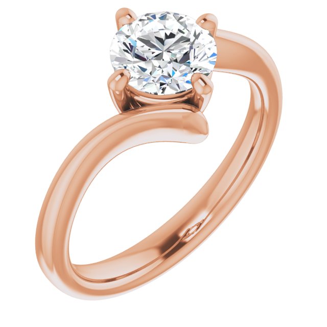 10K Rose Gold Customizable Round Cut Solitaire with Thin, Bypass-style Band
