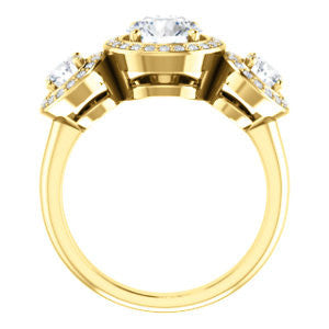Cubic Zirconia Engagement Ring- The Justine (Customizable Round Cut Center 3-Stone Halo-Style)