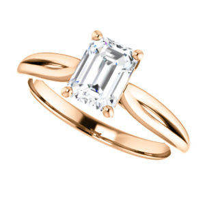 Cubic Zirconia Engagement Ring- The Viola (Customizable Emerald Cut Solitaire with Curving Tapered Split Band)
