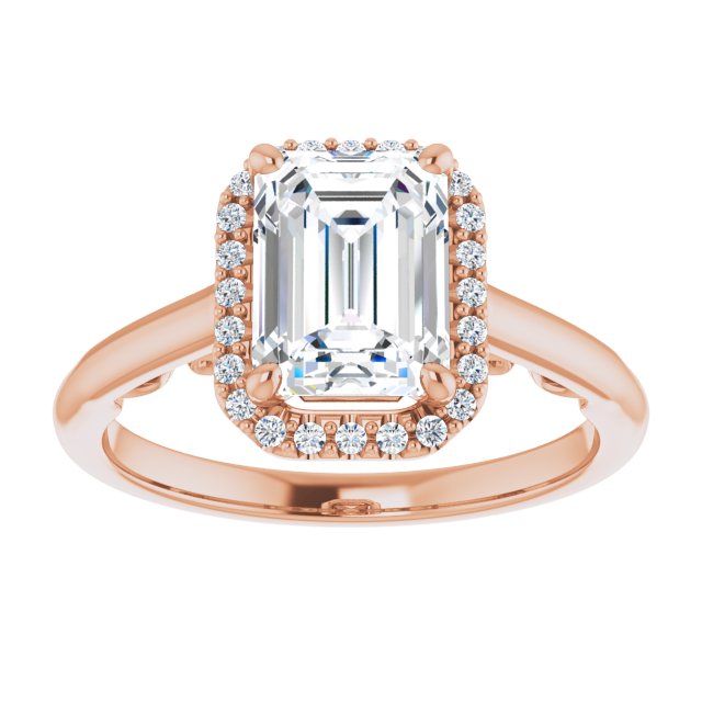 Cubic Zirconia Engagement Ring- The Honesty (Customizable Cathedral-Halo Radiant Cut Style featuring Sculptural Trellis)