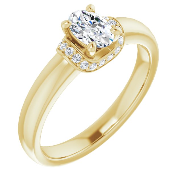 10K Yellow Gold Customizable Oval Cut Style featuring Saddle-shaped Under Halo
