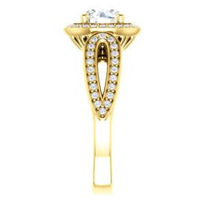 CZ Wedding Set, featuring The Jordyn Elitza engagement ring (Customizable Halo-Style Round Cut with Twisting Pavé Split-Shank)