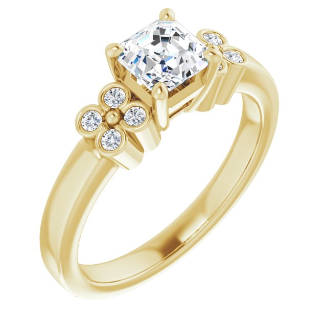 10K Yellow Gold Customizable 9-stone Design with Asscher Cut Center and Complementary Quad Bezel-Accent Sets
