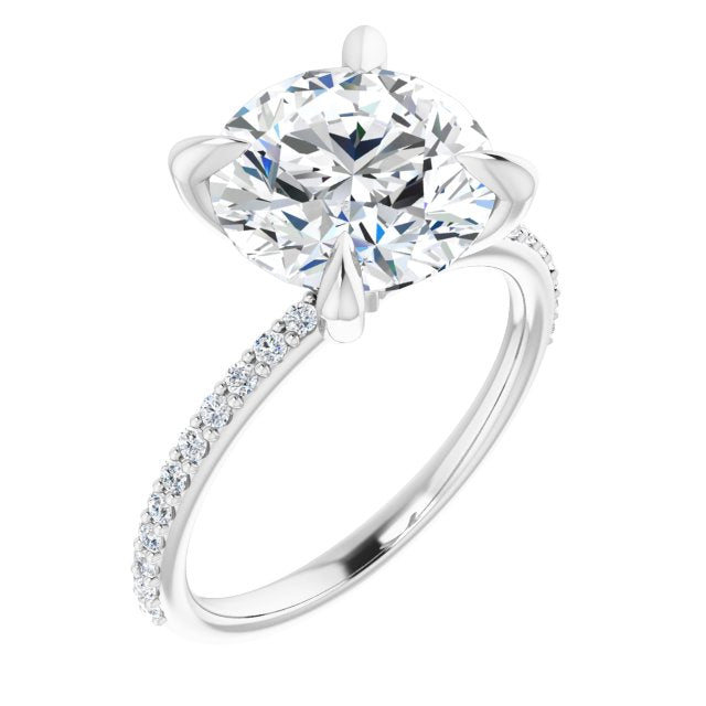10K White Gold Customizable Round Cut Style with Delicate Pavé Band