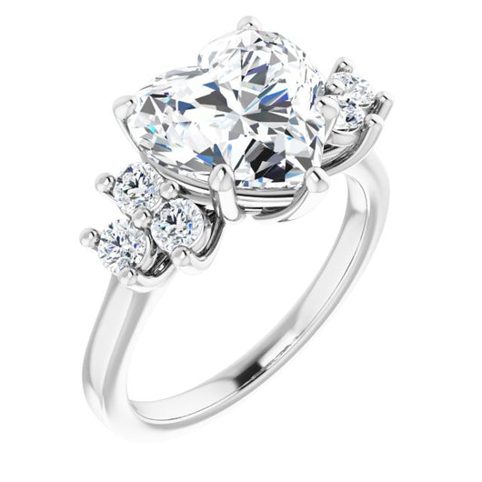 10K White Gold Customizable Heart Cut 7-stone Prong-Set Design