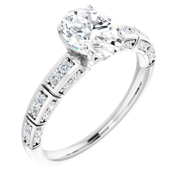 14K White Gold Customizable Oval Cut Style with Three-sided, Segmented Shared Prong Band