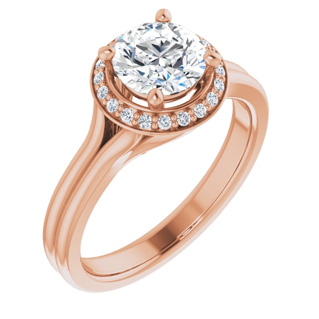 10K Rose Gold Customizable Cathedral-set Round Cut Design with Split-band & Halo Accents