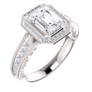 Cubic Zirconia Engagement Ring- The Zöe (Customizable Vintage Emerald Cut Greek Goddess Design)