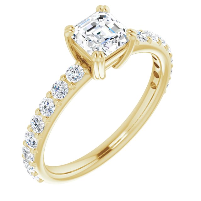 10K Yellow Gold Customizable Asscher Cut Design with Large Round Cut 3/4 Band Accents