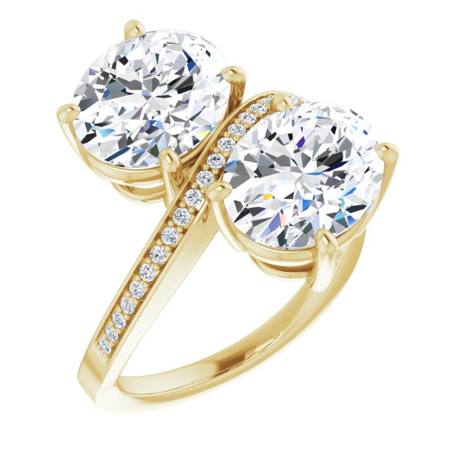 10K Yellow Gold Customizable 2-stone Oval Cut Bypass Design with Thin Twisting Shared Prong Band
