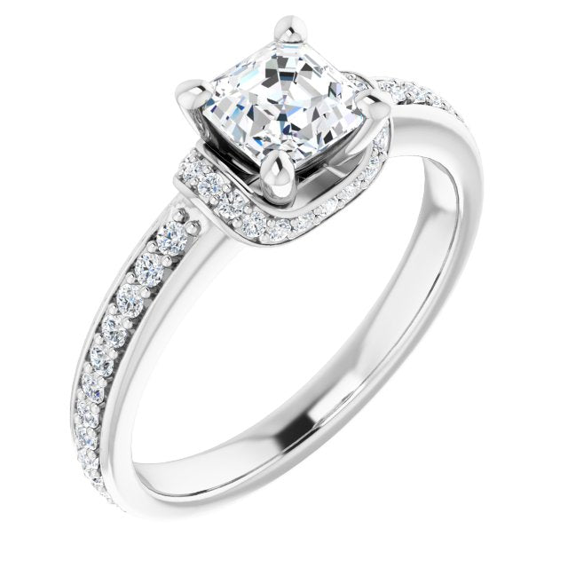 10K White Gold Customizable Asscher Cut Setting with Organic Under-halo & Shared Prong Band