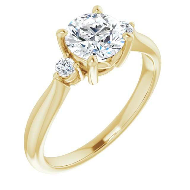 10K Yellow Gold Customizable 3-stone Round Cut Design with Twin Petite Round Accents