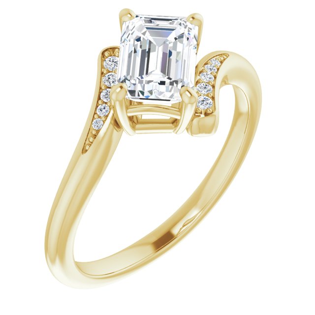 10K Yellow Gold Customizable 11-stone Emerald/Radiant Cut Design with Bypass Channel Accents