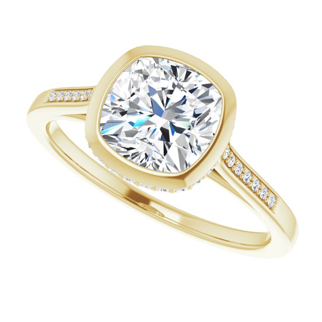 Cubic Zirconia Engagement Ring- The Adalynn (Customizable Cathedral-Bezel Cushion Cut Style with Under-halo and Shared Prong Band)